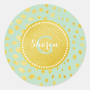 Chic Minze Imitate Gold Glitzer Gepard Print Monog Runder Aufkleber