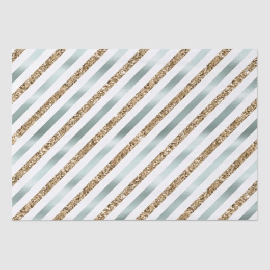 Chic Minze White Gold Glitzer Streifen Seidenpapier (Vorderseite)