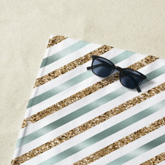 Chic Minze White Gold Glitzer Streifen Strandtuch (Beispiel)