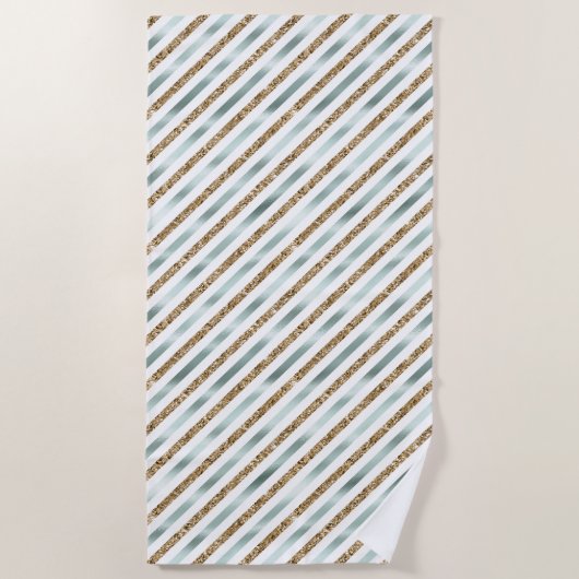 Chic Minze White Gold Glitzer Streifen Strandtuch (Vorderseite)