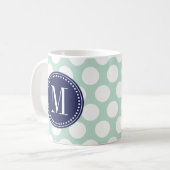 Chic-Minzen-u. Marine-große Punkte mit Monogramm Kaffeetasse (Vorderseite Links)