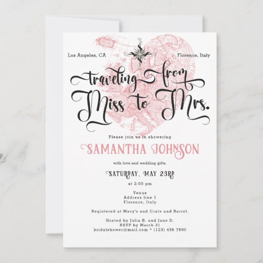 Chic Miss zu Mrs. Kristall Reiseplan Brautparty Einladung (Vorderseite)