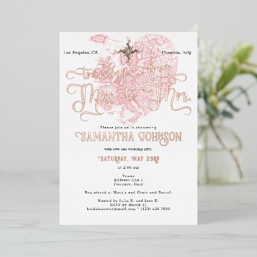 Chic Miss zu Mrs. Kristall Reiseplan Brautparty Folieneinladung (Stehend vorne)