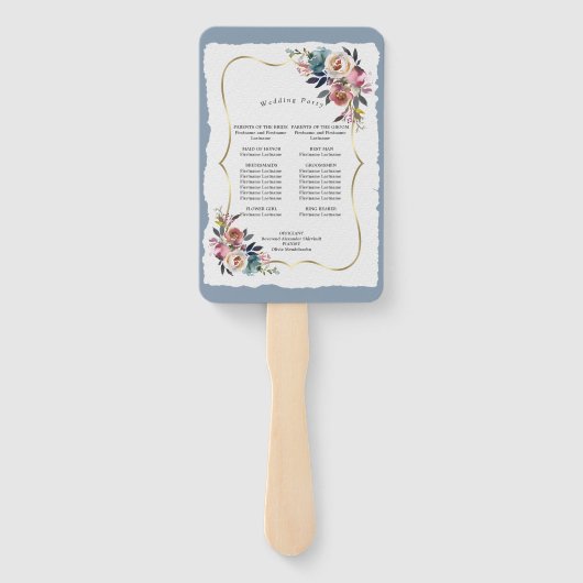 Chic Misty Rose Dusty Blue Floral Wedding Program Fächer (Rückseite)