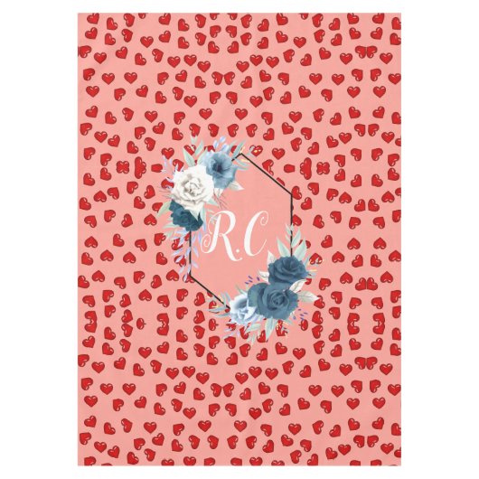 Chic mit Monogramm blaue Blume mit rosa Tischdecke (Vorderseite)