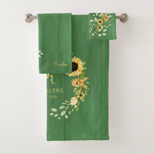 Chic mit Monogramm erste moderne Bauernhaus grün Badhandtuch Set (Insitu)