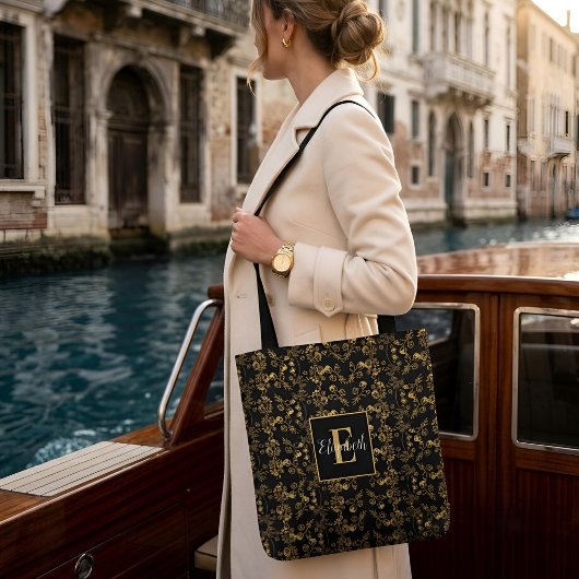 Chic Mit Monogramm Golden Damask wirbeln Muster Tasche