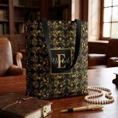 Chic Mit Monogramm Golden Damask wirbeln Muster Tasche