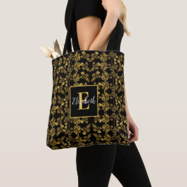 Chic Mit Monogramm Golden Damask wirbeln Muster Tasche