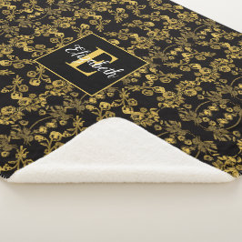 Chic Mit Monogramm Golden Floral print auf schwarz Sherpadecke