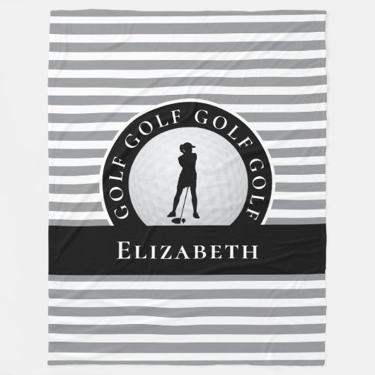 Chic Mit Monogramm Golfer Grau Black Streifen für Fleecedecke (Vorderseite)