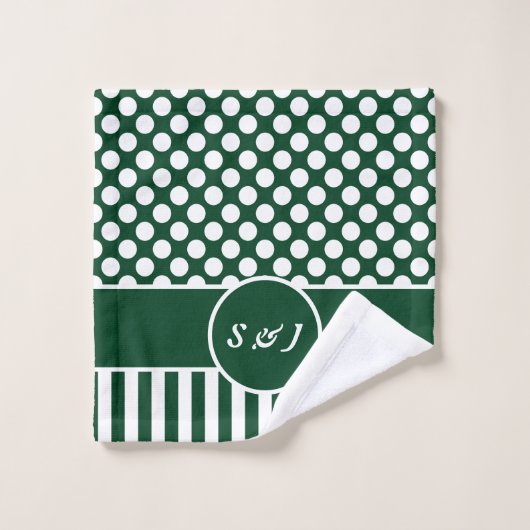 Chic Mit Monogramm Green Polka Dot Badhandtuch Set (Waschlappen)