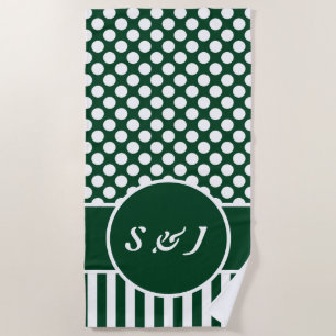 Chic Mit Monogramm Green Polka Dot Strandtuch