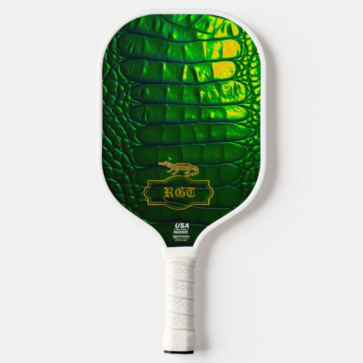 Chic Mit Monogramm Iridescent Green Pickleball Schläger (Rückseite)