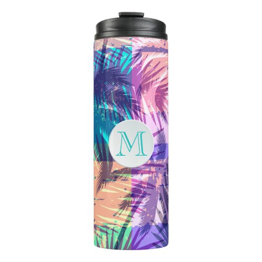 Chic Mit Monogramm Palm Tree Collage Thermosbecher (Vorderseite)