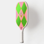 Chic Mit Monogramm Pink & Green Raute Pickleball Schläger (Links)