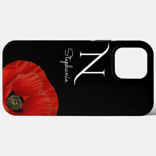 Chic Mit Monogramm Red Poppy auf Black Case-Mate iPhone Hülle (Rückseite (Horizontal))