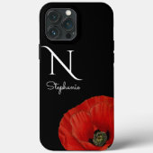 Chic Mit Monogramm Red Poppy auf Black Case-Mate iPhone Hülle (Rückseite)
