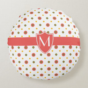 Chic Mit Monogramm Red White Polkas Round Pillow Rundes Kissen