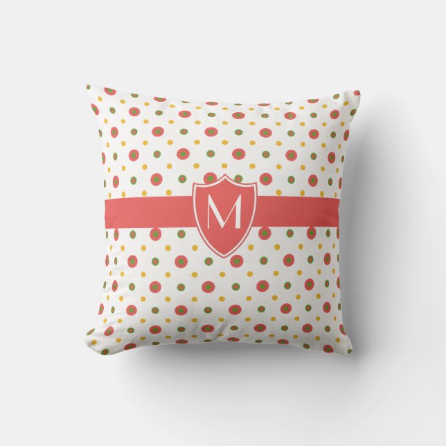 Chic Mit Monogramm Red White Polkas Throw Kissen (Vorderseite)