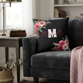 Chic mit Monogramm rosa Floral Aquarell Kissen