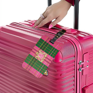 Chic Mit Monogramm rosa und grüne Karierte Gepäckm Gepäckanhänger
