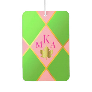Chic Mit Monogramm Rosa und grüne Raute Autolufterfrischer