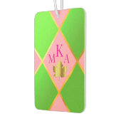 Chic Mit Monogramm Rosa und grüne Raute Autolufterfrischer (Links)