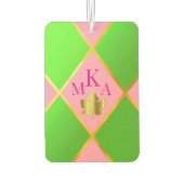 Chic Mit Monogramm Rosa und grüne Raute Autolufterfrischer (Rückseite)