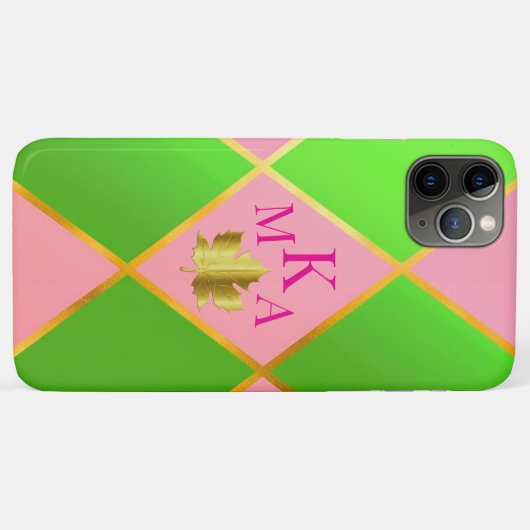 Chic Mit Monogramm Rosa und grüne Raute Case-Mate iPhone Hülle (Rückseite (Horizontal))