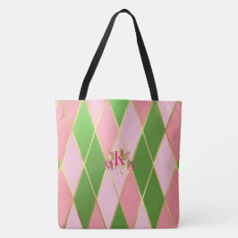 Chic Mit Monogramm Rosa und grüne Raute Tasche