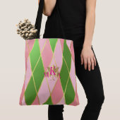 Chic Mit Monogramm Rosa und grüne Raute Tasche (Von Nahem)