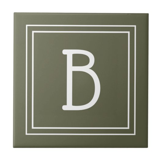 Chic Mit Monogramm Rustic Green & White Initial Fliese (Vorderseite)