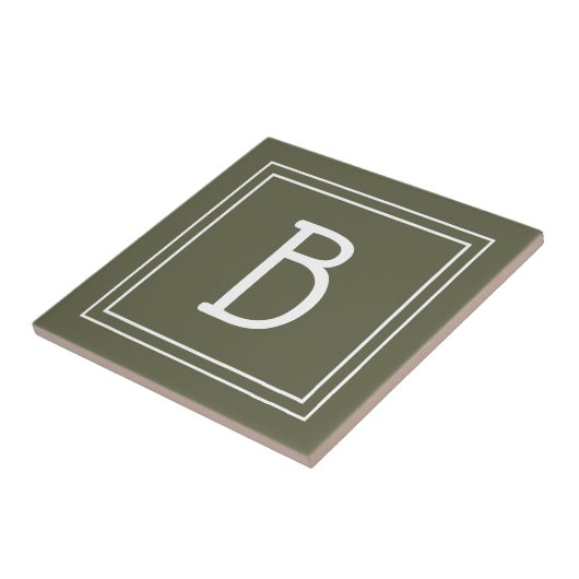 Chic Mit Monogramm Rustic Green & White Initial Fliese (Seite)