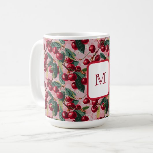 Chic Mit Monogramm Vintag Pink "Cherry Pop" Kaffeetasse (Vorderseite Links)