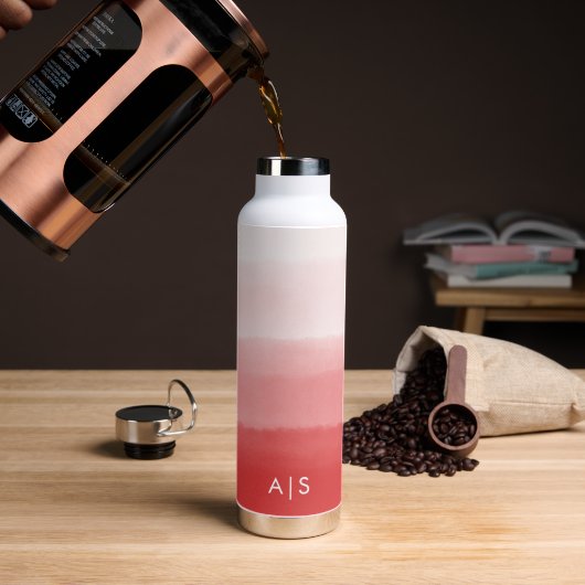 Chic Mit Monogramm Watercolor verblasst Coral Red Trinkflasche (Kaffee)