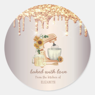Chic Mixer Sonnenblumen Glitter Tropfen Bäckerei   Runder Aufkleber