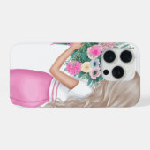 Chic Mode-Mädchen mit floralem Blumenstrauß Rosa  iPhone Hülle (Rückseite (Horizontal))