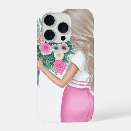 Chic Mode-Mädchen mit floralem Blumenstrauß Rosa  iPhone Hülle (Rückseite)