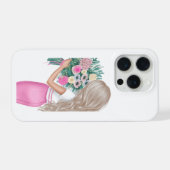 Chic Mode-Mädchen mit floralem Blumenstrauß Rosa iPhone Hülle (Rückseite (Horizontal))