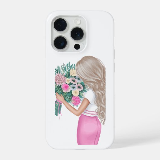 Chic Mode-Mädchen mit floralem Blumenstrauß Rosa iPhone Hülle (Rückseite)