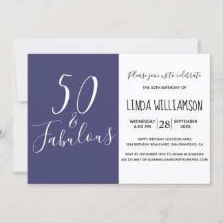 Chic Modern 50 Fabulous Navy Blue 50. Geburtstag Einladung