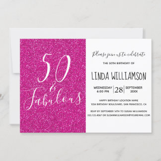 Chic Modern 50 Fabulous Pink Glitzer 50. Geburtsta Einladung