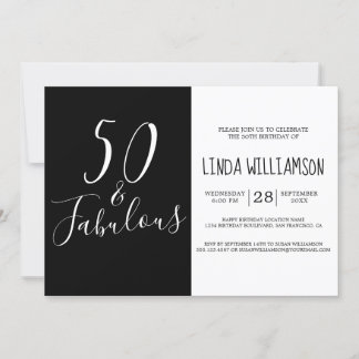 Chic Modern 50 Fabulous Schwarz-weiß 50. Geburtsta Einladung