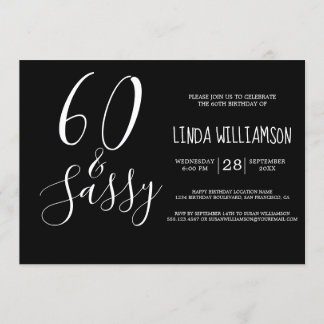 Chic Modern 60 Schwarz-weiß 60. Geburtstag Einladung