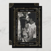 Chic Modern Art Deco Imitats Gold Schwarz Save the Ankündigung (Vorne/Hinten)