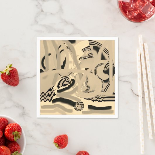 Chic Modern Art Taupe Black Cocktail Papier Napkin Serviette (Beispiel)
