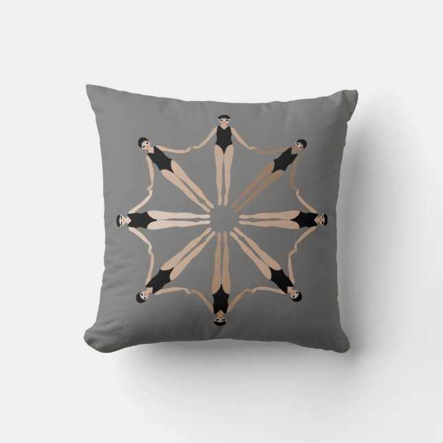Chic Modern Artistic Synchronized Swimmer Grau Kissen (Vorderseite)