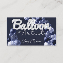 Chic Modern Balloon Artist Navy Blue Silver Visitenkarte