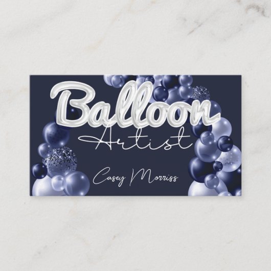 Chic Modern Balloon Artist Navy Blue Silver Visitenkarte (Vorderseite)